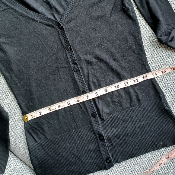 Black button down vneck cardigan - Picture 6 of 8